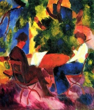 抽象的かつ装飾的 Painting - 庭のテーブルにいるカップル 表現主義者